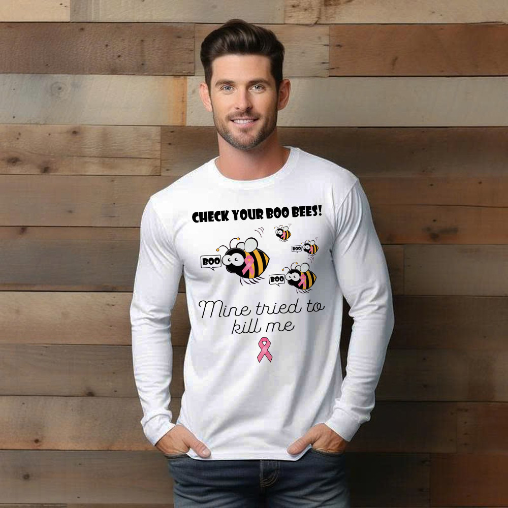 Check Your Boo Bees Long Sleeve Shirt Breast Cancer Ribbon Funny Bee Shirts Gift For Patients