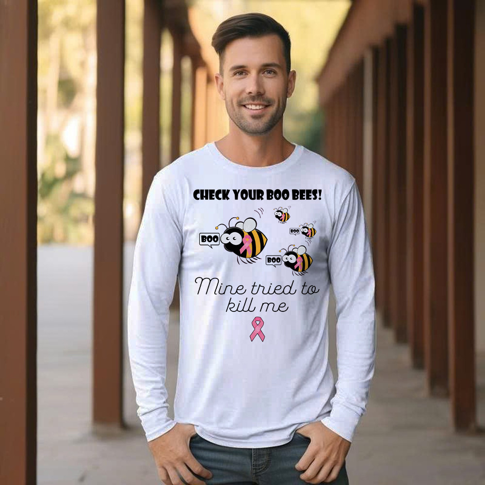 Check Your Boo Bees Long Sleeve Shirt Breast Cancer Ribbon Funny Bee Shirts Gift For Patients