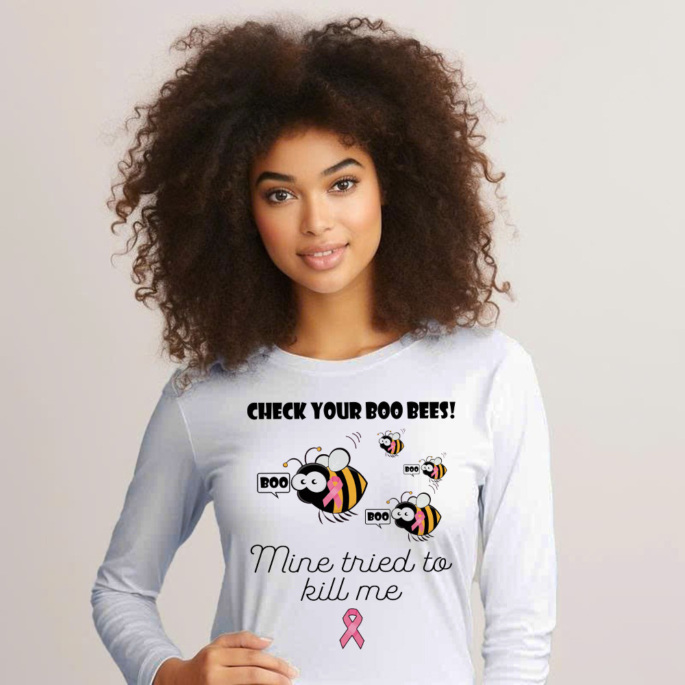 Check Your Boo Bees Long Sleeve Shirt Breast Cancer Ribbon Funny Bee Shirts Gift For Patients