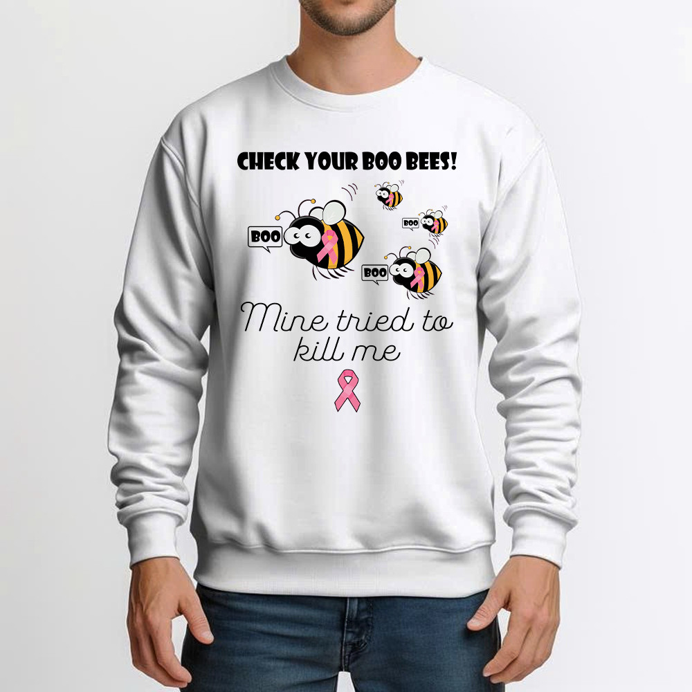 Check Your Boo Bees Sweatshirt Breast Cancer Ribbon Funny Bee Shirts Gift For Patients