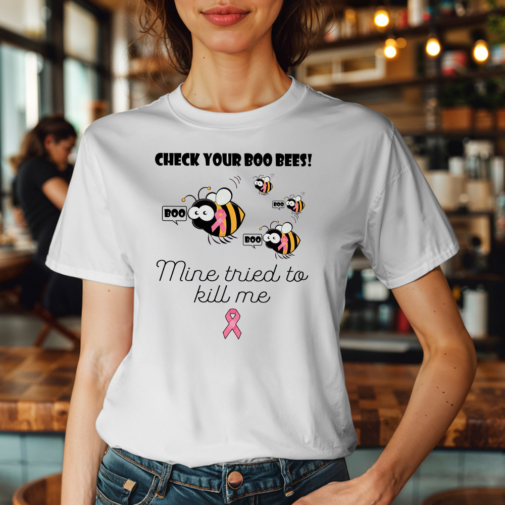 Check Your Boo Bees T Shirt Breast Cancer Ribbon Funny Bee Shirts Gift For Patients
