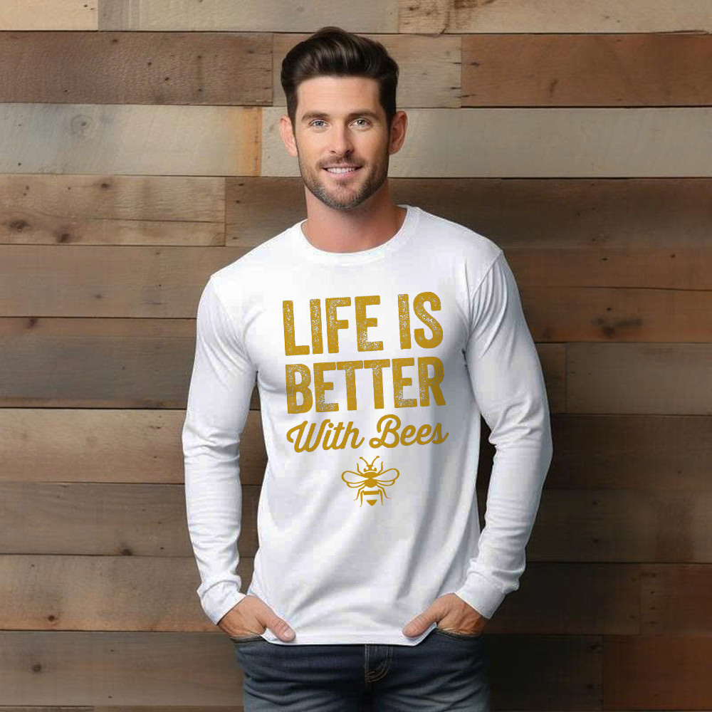 Life Is Better With Bees Shirt Beekeeper Quotes Vintage Long Sleeve Shirt Gift For Bee Lovers